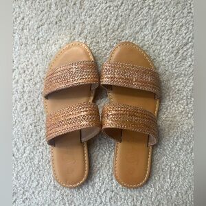 Woven Tan Double Strap Slide Sandals | Women’s Size 6 | Summer Flats